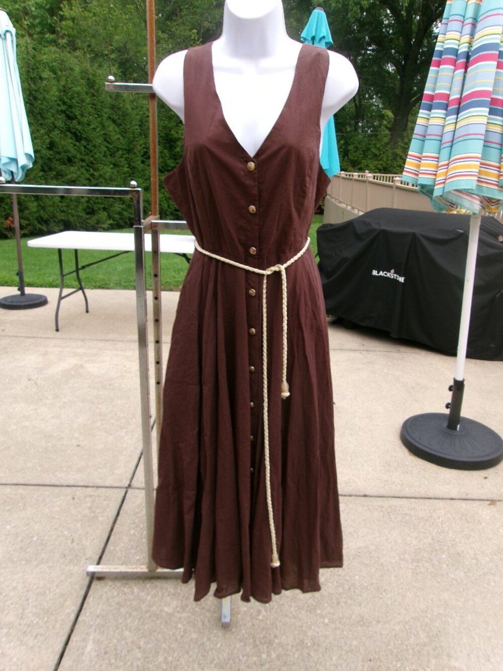 NWT BADGLEY MISCHKA BROWN SHIRT DRESS ROPE BELT L